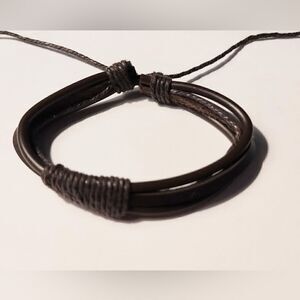 Men's bracelet leather braided‎ layered brown new d20
